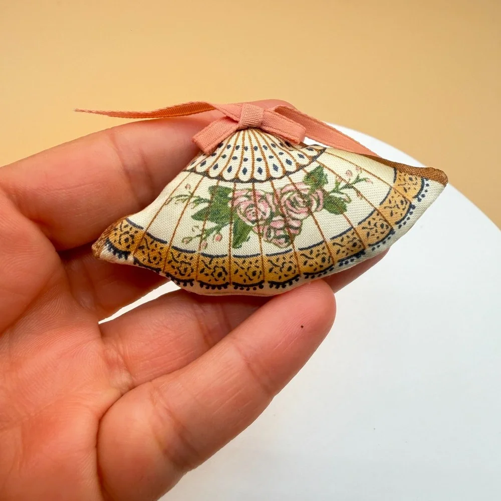 Floral Fabric Fan Brooch Pink Rose Bow Vintage Cottagecore Statement Pin Gift